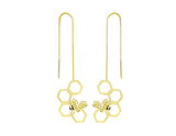 Honeycomb and Bee Long Hanging Dangle Earrings