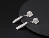 Baroque Pearl Camellia Flower Drop Earrings