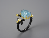 Aquamarine Gemstone Flower Ring