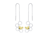 Honeycomb and Bee Long Hanging Dangle Earrings