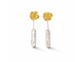 Baroque Pearl Camellia Flower Drop Earrings