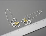 Honeycomb and Bee Long Hanging Dangle Earrings