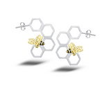Honeycomb and Bee Hanging Hoop Earrings