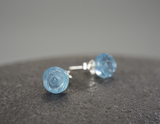Aquamarine Rose Flower Stud Earrings