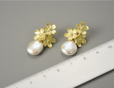 Baroque Pearl Forget-me-not Flower Dangle Earrings