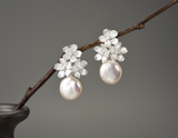 Baroque Pearl Forget-me-not Flower Dangle Earrings