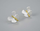 Ginkgo Leaf Butterfly Stud Earrings