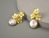 Baroque Pearl Forget-me-not Flower Dangle Earrings