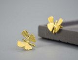 Ginkgo Leaf Butterfly Stud Earrings