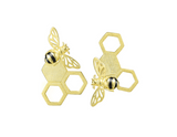 Asymmetrical Honeycomb and Bee Stud Earrings