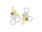 Asymmetrical Honeycomb and Bee Stud Earrings