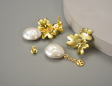Baroque Pearl Forget-me-not Flower Dangle Earrings