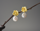 Camellia Pearl Dangle Earrings