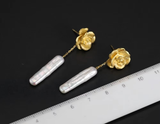 Baroque Pearl Camellia Flower Drop Earrings