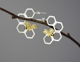 Honeycomb and Bee Hanging Hoop Earrings