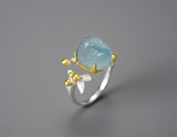 Aquamarine Gemstone Flower Ring