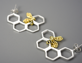 Honeycomb and Bee Hanging Hoop Earrings
