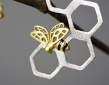 Honeycomb and Bee Hanging Hoop Earrings