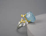 Aquamarine Gemstone Flower Ring