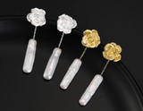 Baroque Pearl Camellia Flower Drop Earrings