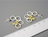 Honeycomb and Bee Hanging Hoop Earrings