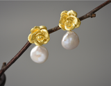 Camellia Pearl Dangle Earrings