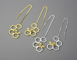 Honeycomb and Bee Long Hanging Dangle Earrings
