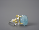 Aquamarine Gemstone Flower Ring