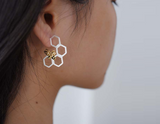 Honeycomb and Bee Hanging Hoop Earrings
