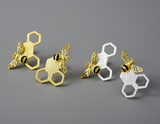 Asymmetrical Honeycomb and Bee Stud Earrings