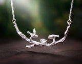 Silver Birds on Branch Necklace II - Lotus Fun
