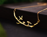 Gold Birds on Branch Necklace II - Lotus Fun