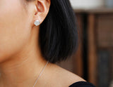 Girl Wearing Geometric Angles Earring - Lotus Fun