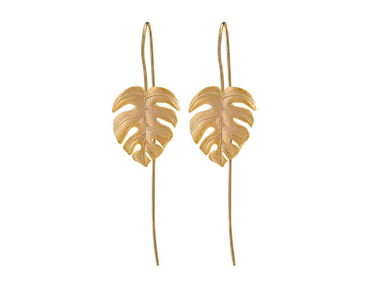 Lotus Fun S925 Sterling Silver Drop Earrings Monstera Leaves Dangle Earring for