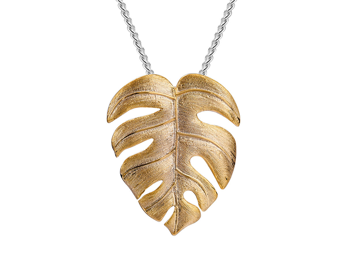monstera deliciosa gold pendant Monstera Sterling Silver Handmade Fine Jewelry 18K Gold Pendant without Necklace for Women Gold