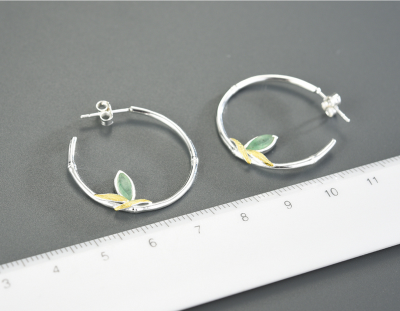 Bamboo Leaves Round Hoop Earrings