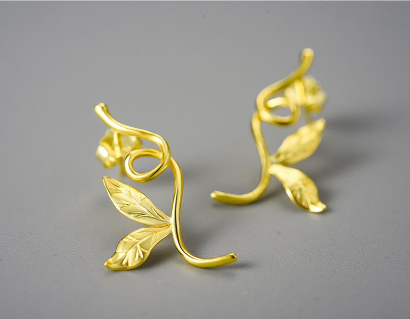 Asymmetrical Branch Leaves Dangle Earrings