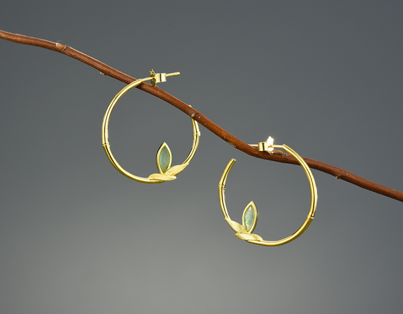Bamboo Leaves Round Hoop Earrings