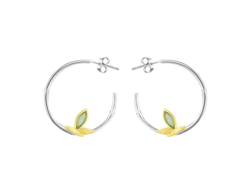 Bamboo Leaves Round Hoop Earrings