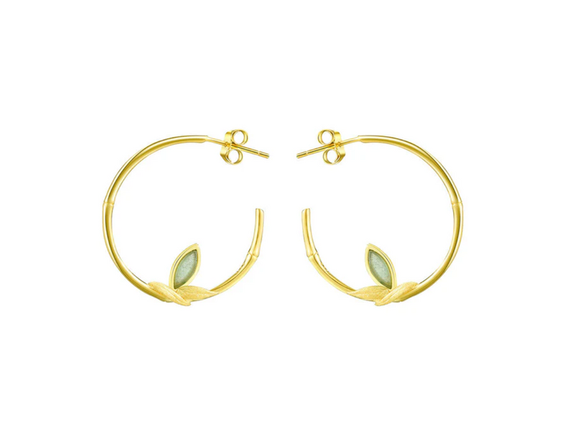 Bamboo Leaves Round Hoop Earrings