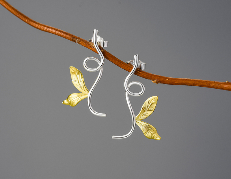 Asymmetrical Branch Leaves Dangle Earrings