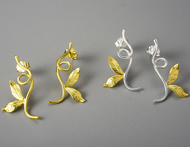 Asymmetrical Branch Leaves Dangle Earrings