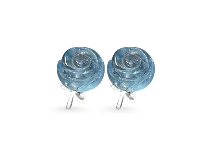 Aquamarine Rose Flower Stud Earrings