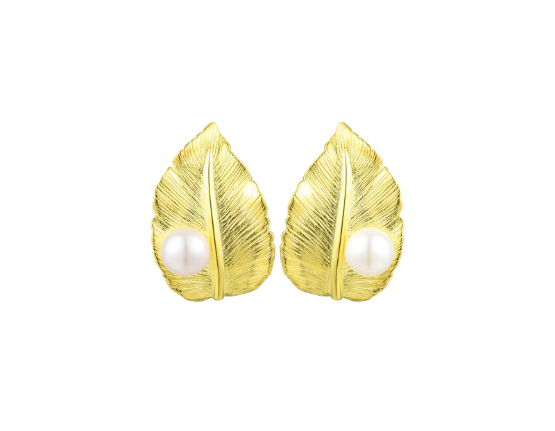 Pearl Leaf Stud Earrings
