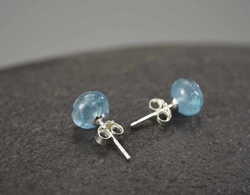 Aquamarine Rose Flower Stud Earrings