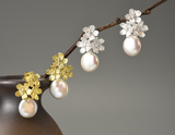 Baroque Pearl Forget-me-not Flower Dangle Earrings