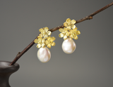 Baroque Pearl Forget-me-not Flower Dangle Earrings