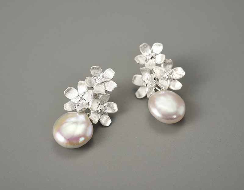Baroque Pearl Forget-me-not Flower Dangle Earrings