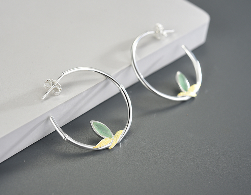 Bamboo Leaves Round Hoop Earrings