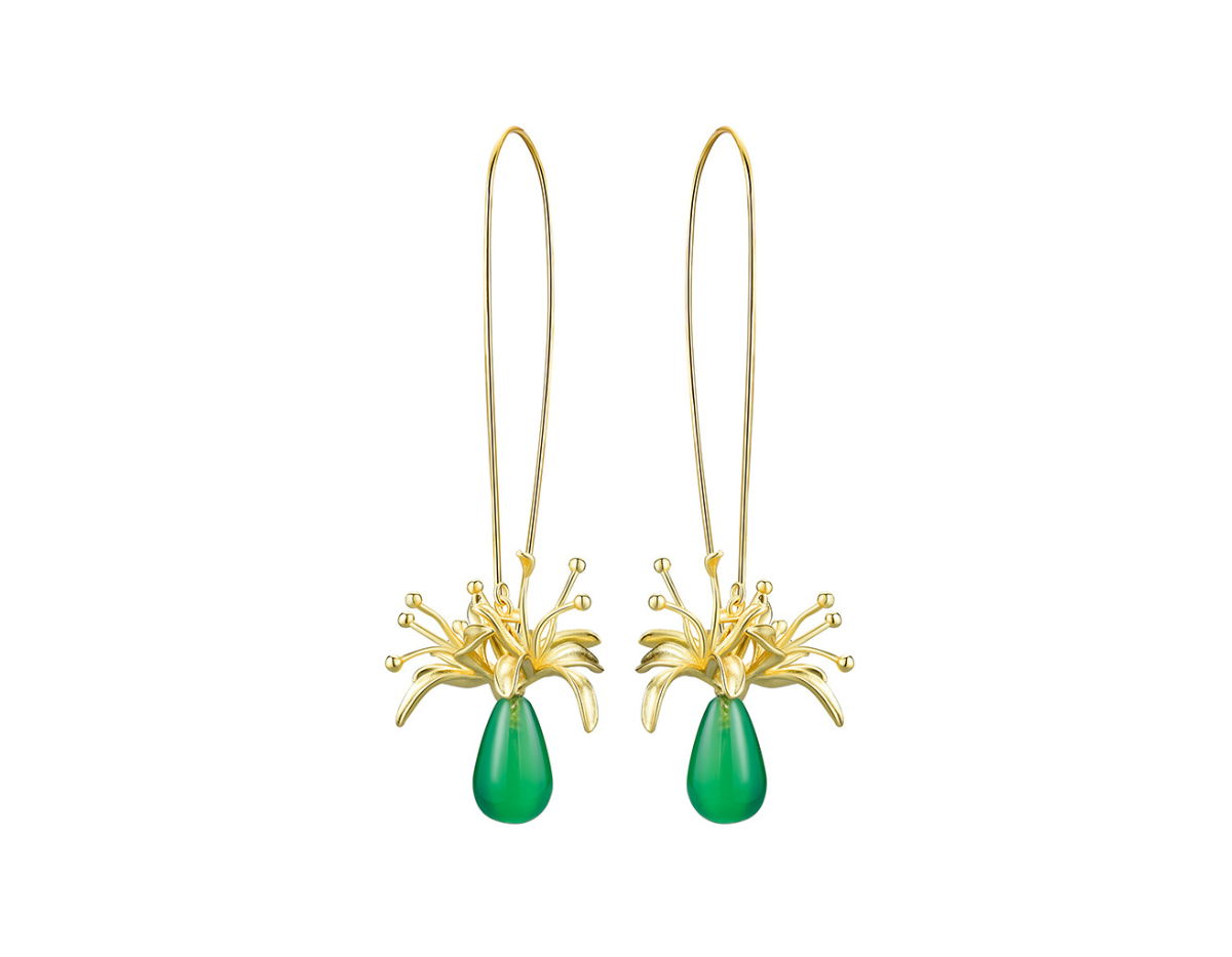 spider lily earrings Red Spider Lily Flower Dangle Earrings Gold